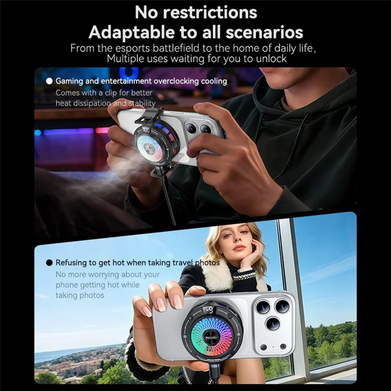 YESIDO C324 Magnetisk telefonkøler Halvlederradiator Digital visning RGB Gaming kølevifte