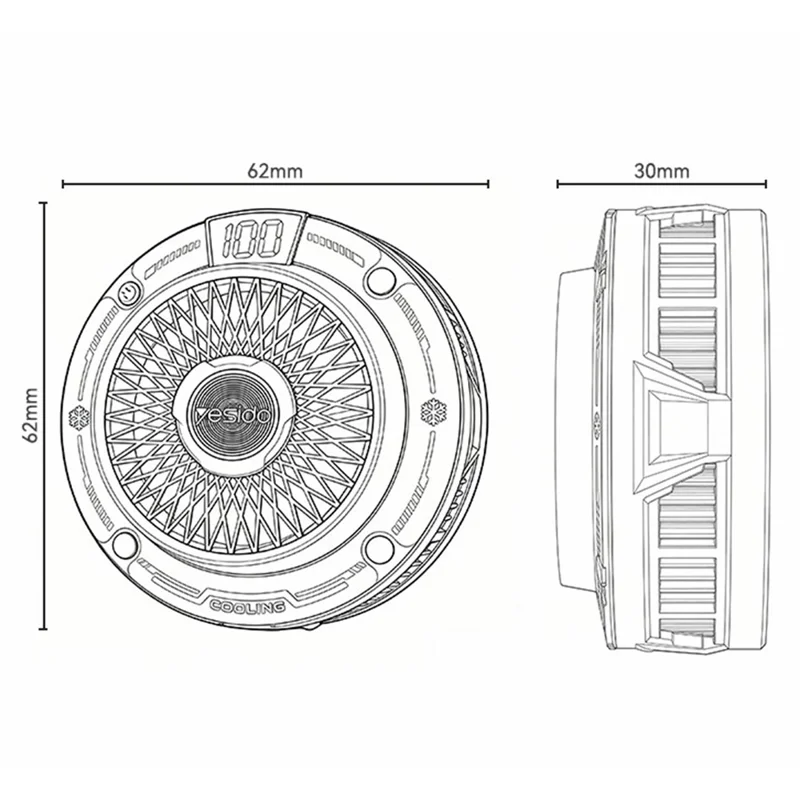 YESIDO C324 Magnetisk telefonkøler Halvlederradiator Digital visning RGB Gaming kølevifte
