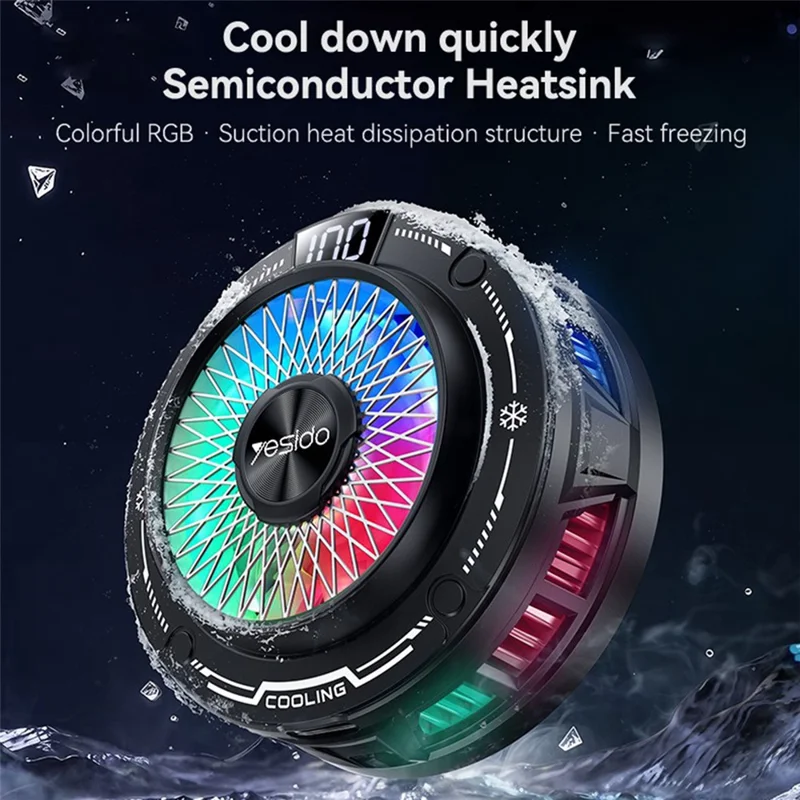 YESIDO C324 Magnetisk telefonkøler Halvlederradiator Digital visning RGB Gaming kølevifte