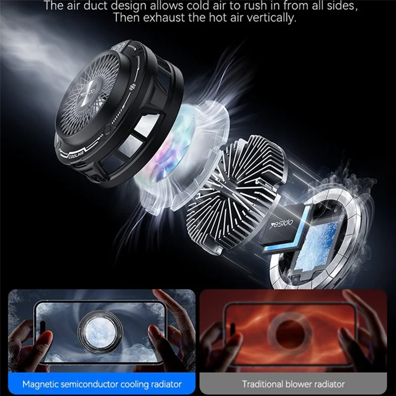 YESIDO C324 Magnetisk telefonkøler Halvlederradiator Digital visning RGB Gaming kølevifte