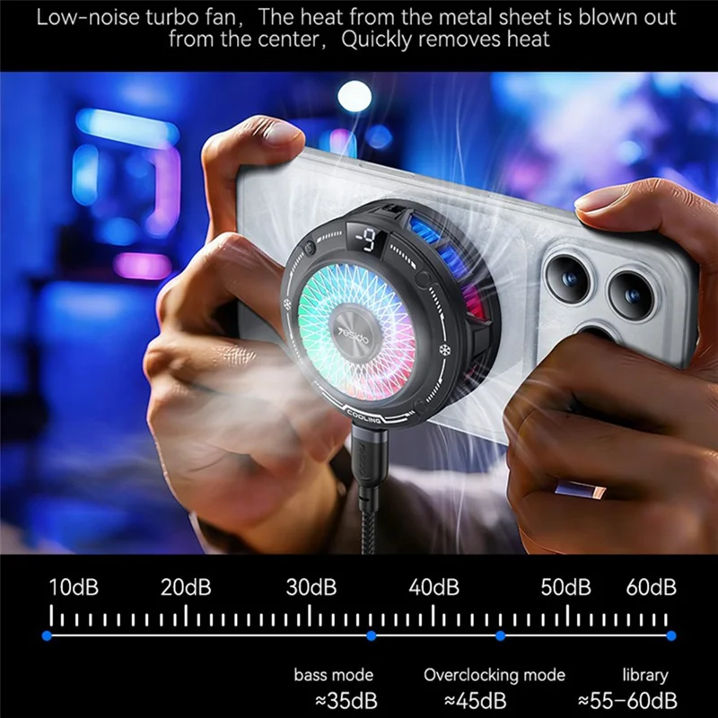 YESIDO C324 Magnetisk telefonkøler Halvlederradiator Digital visning RGB Gaming kølevifte
