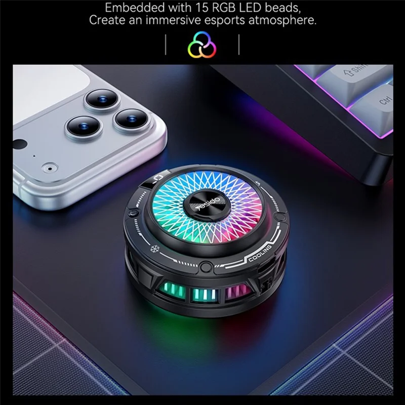 YESIDO C324 Magnetisk telefonkøler Halvlederradiator Digital visning RGB Gaming kølevifte