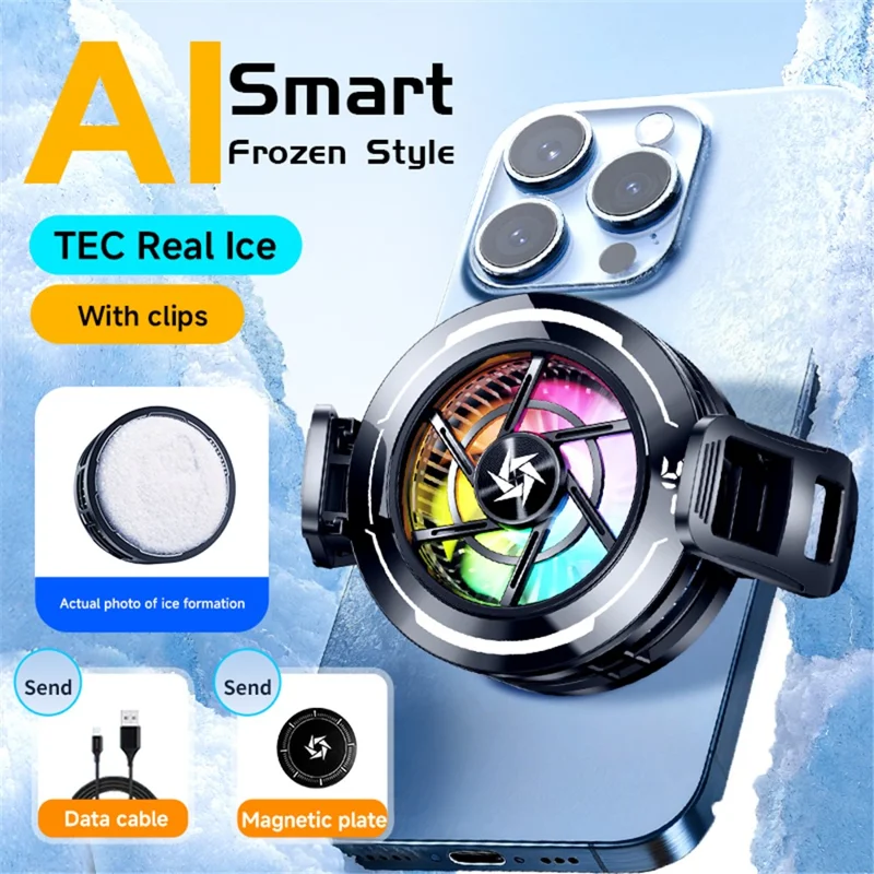 SL70 Magnetic Phone Cooler AI Temperature Control Digital Display RGB Fan Semiconductor Cooler for Gaming - Black