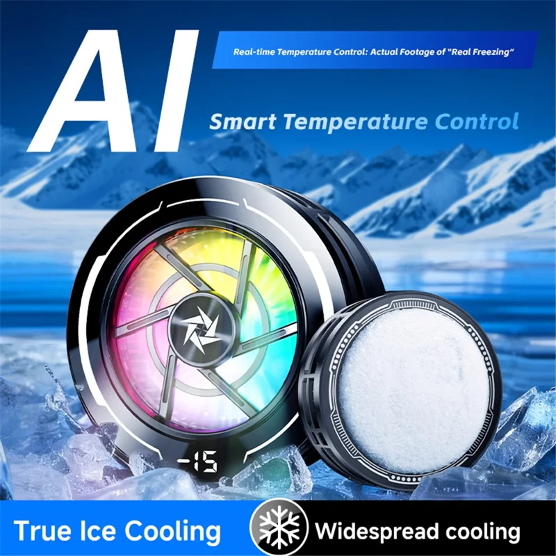 SL70 Magnetic Phone Cooler AI Temperature Control Digital Display RGB Fan Semiconductor Cooler for Gaming - Black