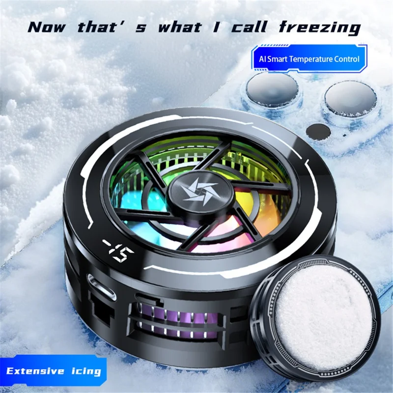 SL70 Magnetic Phone Cooler AI Temperature Control Digital Display RGB Fan Semiconductor Cooler for Gaming - Black