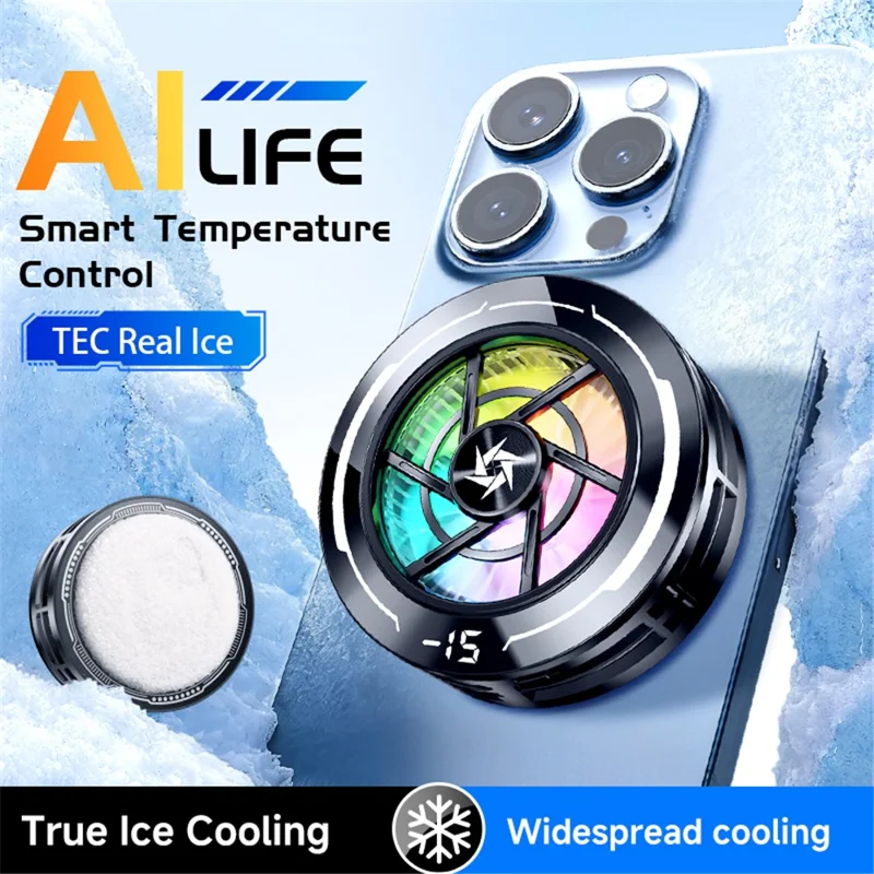 SL70 Magnetic Phone Cooler AI Temperature Control Digital Display RGB Fan Semiconductor Cooler for Gaming - Black