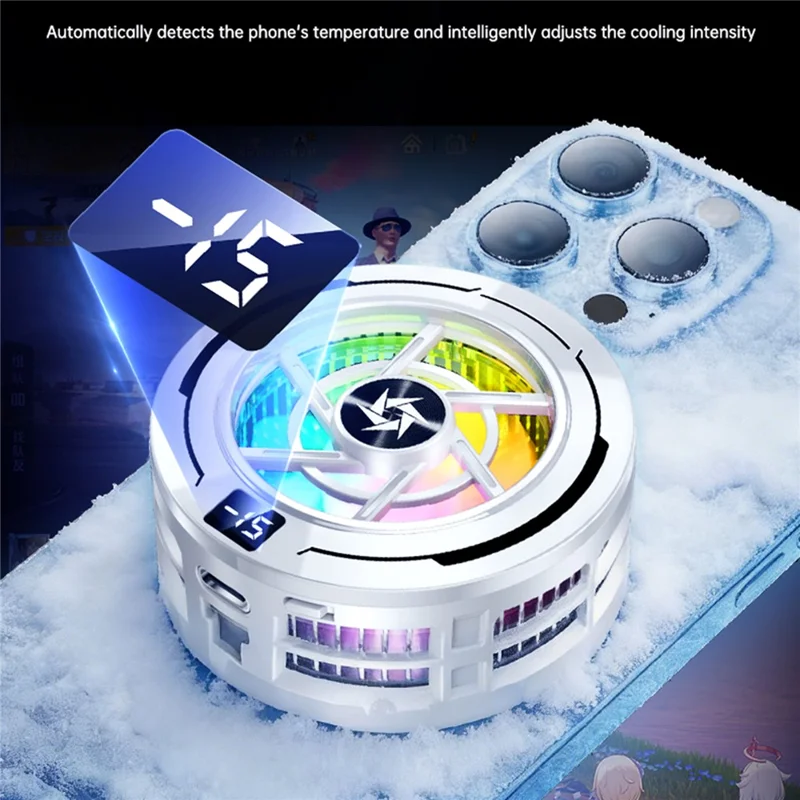SL70 Magnetic Phone Cooler AI Temperature Control Digital Display RGB Fan Semiconductor Cooler for Gaming - Black