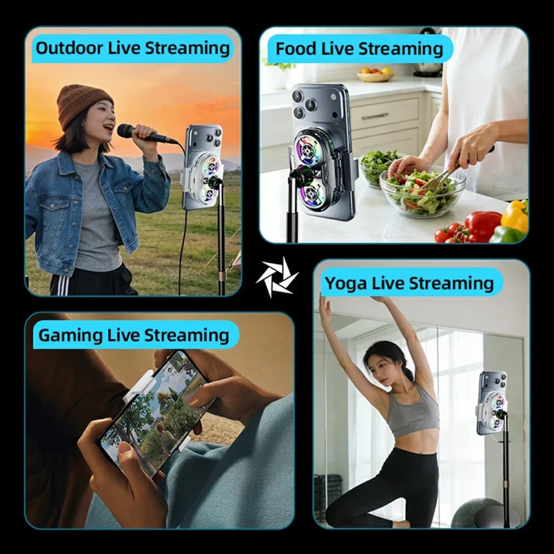 SL75 Phone Cooler 3A 5V Dual-Fan Cooling 3 Modes Retractable Clamp for Mobile Live Streaming - Black