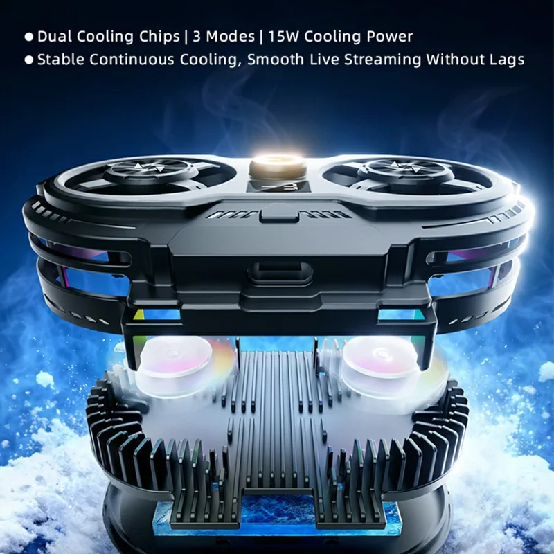 SL75 Phone Cooler 3A 5V Dual-Fan Cooling 3 Modes Retractable Clamp for Mobile Live Streaming - Black