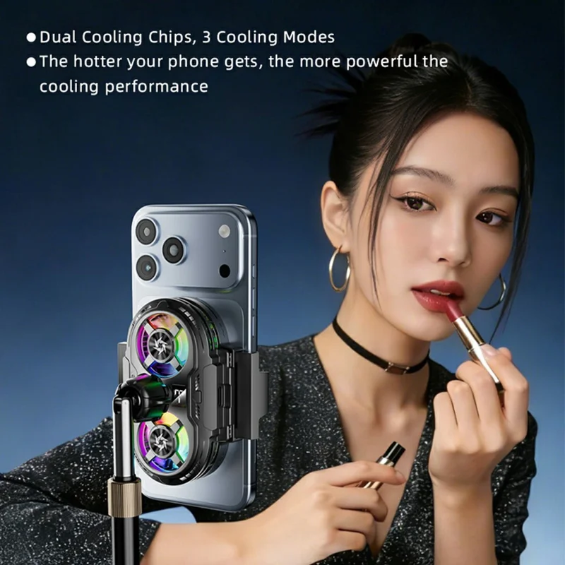 SL75 Phone Cooler 3A 5V Dual-Fan Cooling 3 Modes Retractable Clamp for Mobile Live Streaming - Black