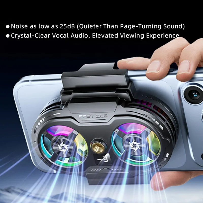 SL75 Phone Cooler 3A 5V Dual-Fan Cooling 3 Modes Retractable Clamp for Mobile Live Streaming - Black