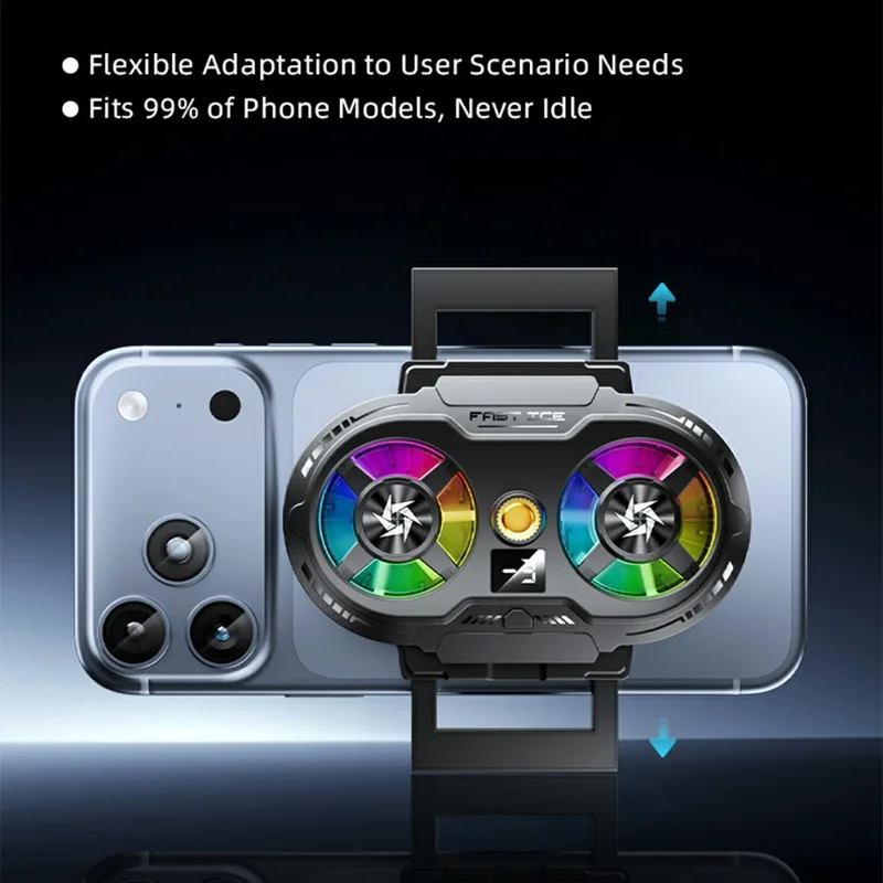 SL75 Phone Cooler 3A 5V Dual-Fan Cooling 3 Modes Retractable Clamp for Mobile Live Streaming - Black