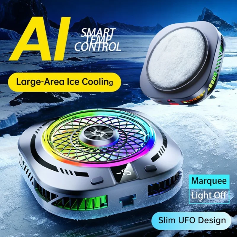 SL-79 UFO Design Magnetic Phone Cooler AI Smart Temperature Control Digital Display Marquee Light - Silver