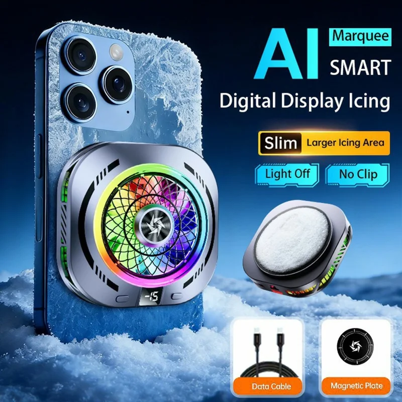 SL-79 UFO Design Magnetic Phone Cooler AI Smart Temperature Control Digital Display Marquee Light - Silver