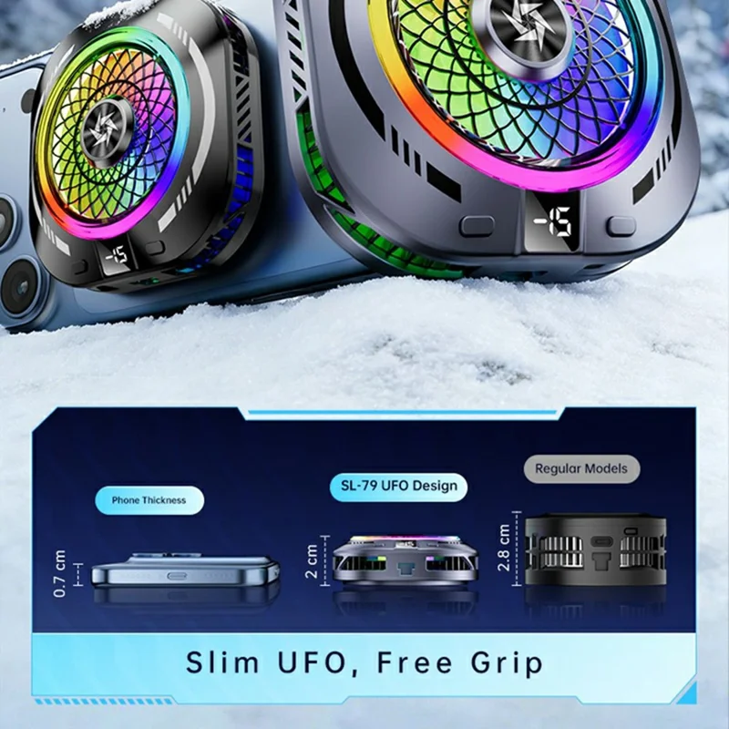 SL-79 UFO Design Magnetic Phone Cooler AI Smart Temperature Control Digital Display Marquee Light - Silver