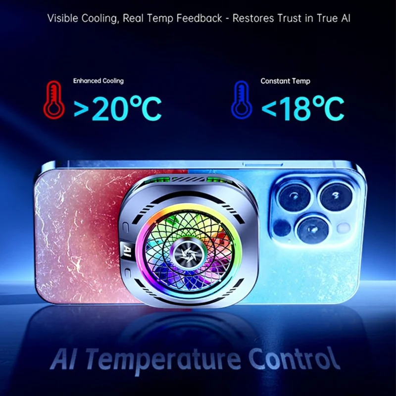 SL-79 UFO Design Magnetic Phone Cooler AI Smart Temperature Control Digital Display Marquee Light - Silver