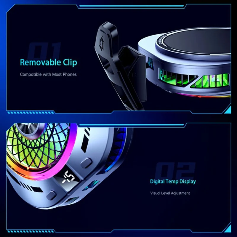 SL-79 UFO Design Magnetic Phone Cooler AI Smart Temperature Control Digital Display Marquee Light - Silver