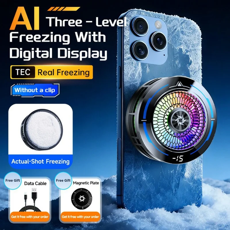 SL83 AI Smart Temperature Control Phone Cooler TEC Semiconductor Cooling Digital LED Display Magnetic Mount - Black