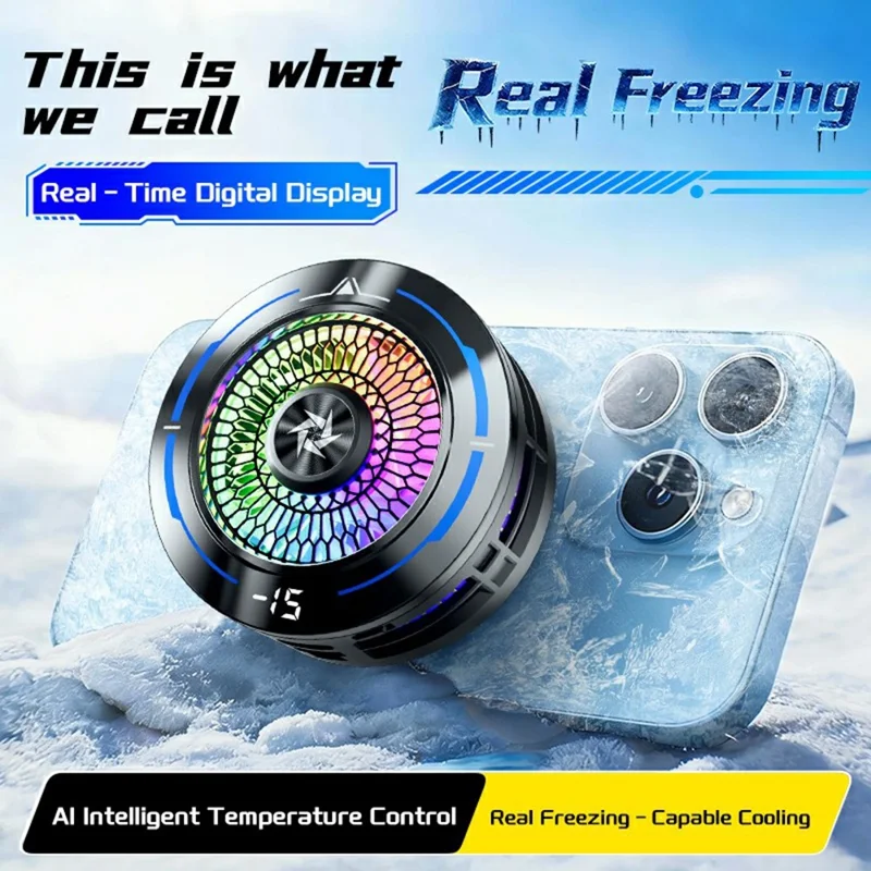 SL83 AI Smart Temperature Control Phone Cooler TEC Semiconductor Cooling Digital LED Display Magnetic Mount - Black