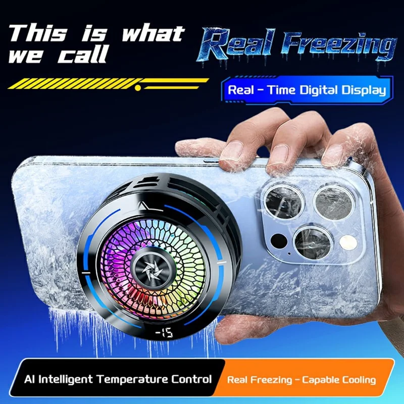 SL83 AI Smart Temperature Control Phone Cooler TEC Semiconductor Cooling Digital LED Display Magnetic Mount - Black