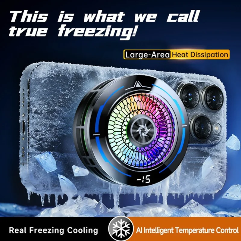SL83 AI Smart Temperature Control Phone Cooler TEC Semiconductor Cooling Digital LED Display Magnetic Mount - Black