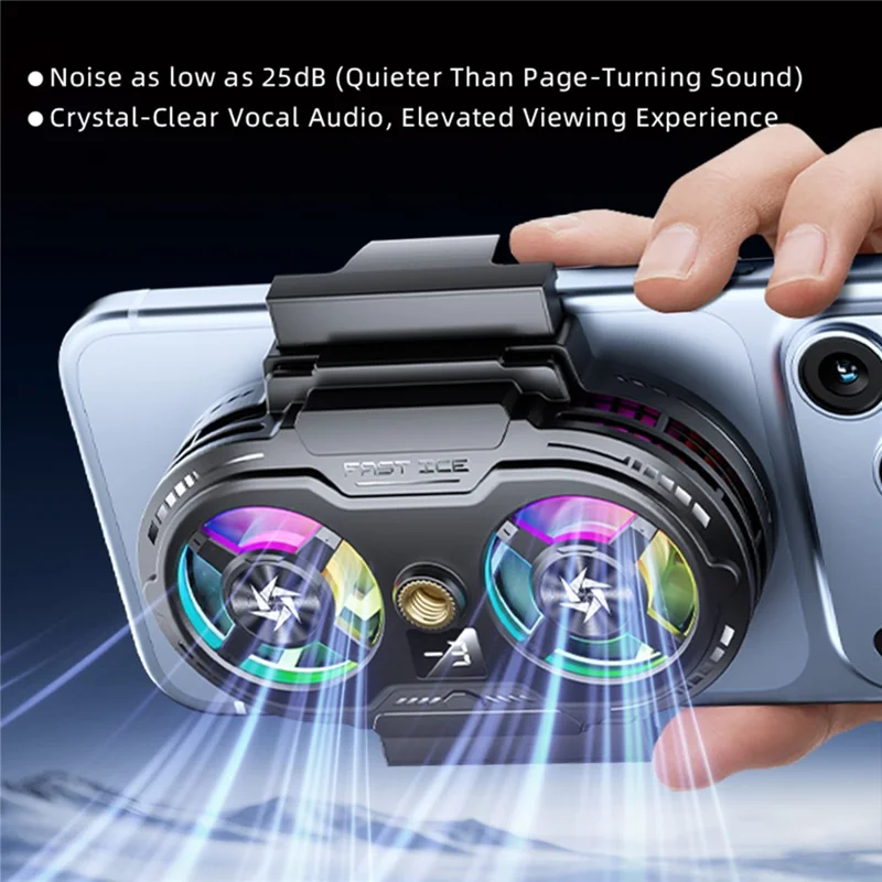 SL75 Semiconductor Phone Cooler Dual-Fan TEC Cooling 360-Degree Adjustable Stand for Live Streaming - Black