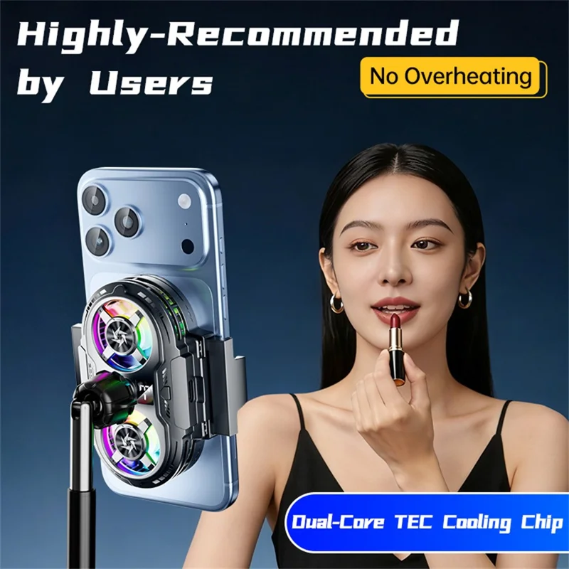 SL75 Semiconductor Phone Cooler Dual-Fan TEC Cooling 360-Degree Adjustable Stand for Live Streaming - Black