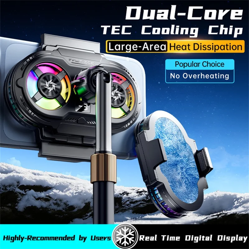 SL75 Semiconductor Phone Cooler Dual-Fan TEC Cooling 360-Degree Adjustable Stand for Live Streaming - Black