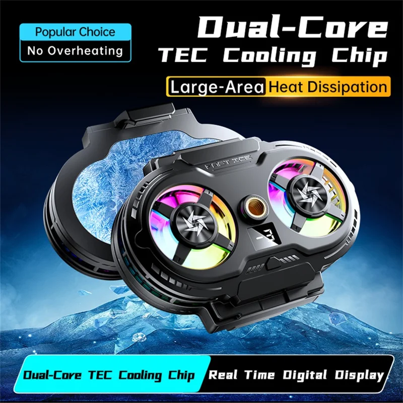 SL75 Semiconductor Phone Cooler Dual-Fan TEC Cooling 360-Degree Adjustable Stand for Live Streaming - Black