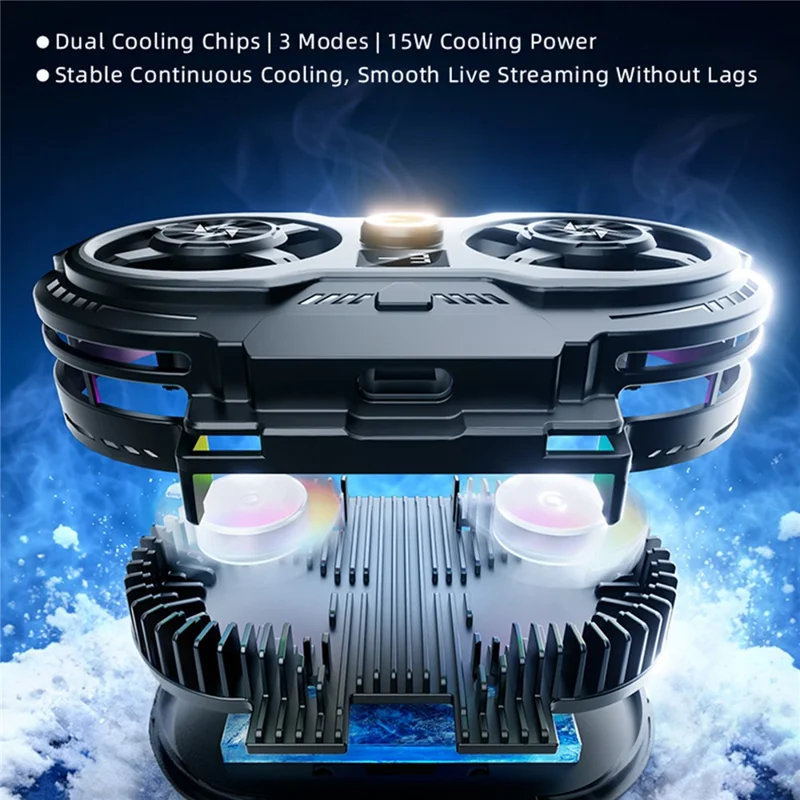 SL75 Semiconductor Phone Cooler Dual-Fan TEC Cooling 360-Degree Adjustable Stand for Live Streaming - Black