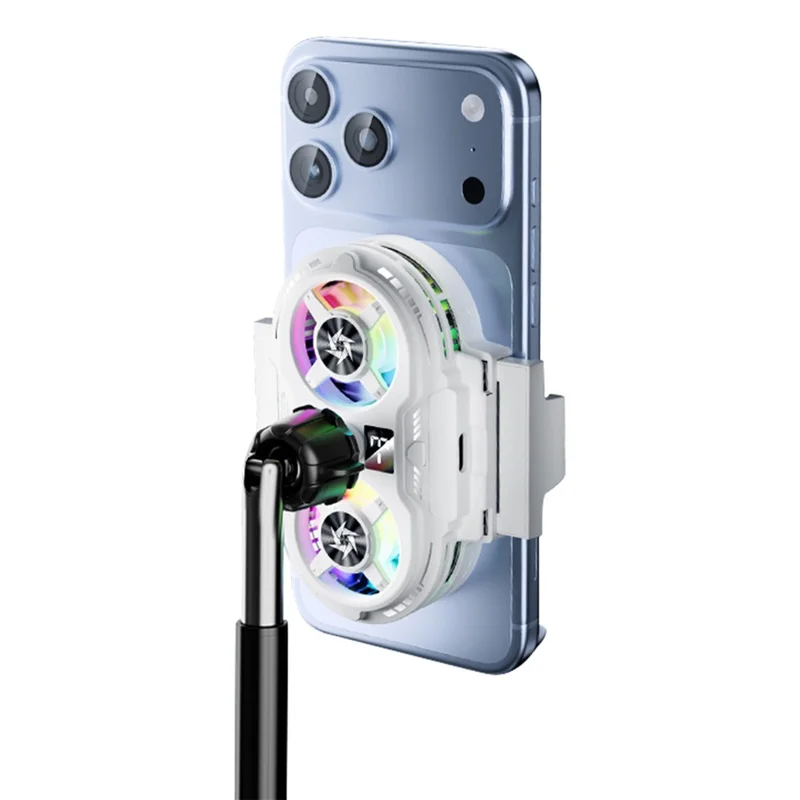 SL75 Semiconductor Phone Cooler Dual-Fan TEC Cooling 360-Degree Adjustable Stand for Live Streaming - White