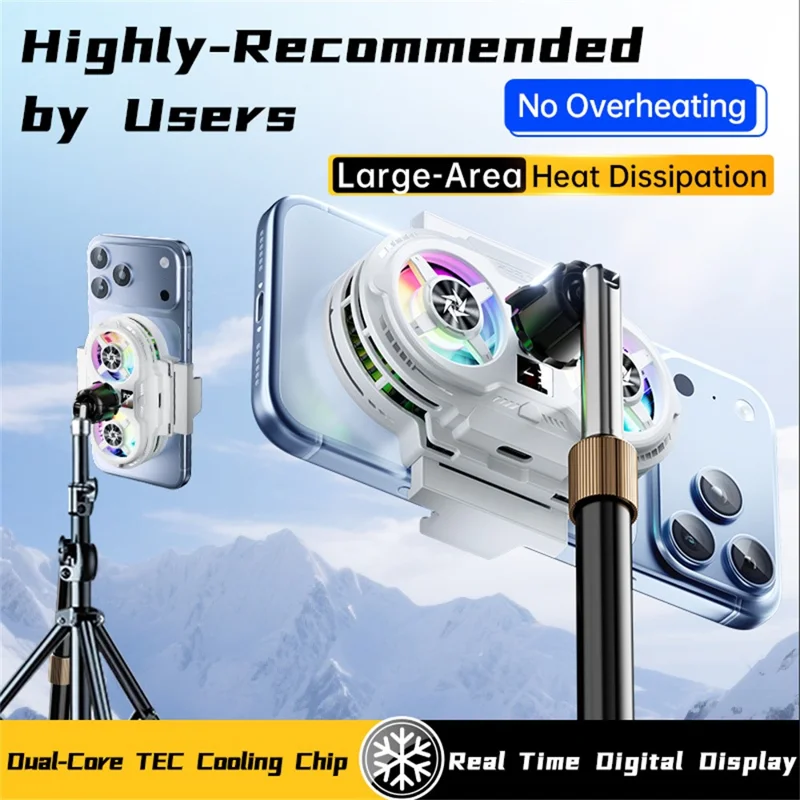 SL75 Semiconductor Phone Cooler Dual-Fan TEC Cooling 360-Degree Adjustable Stand for Live Streaming - White