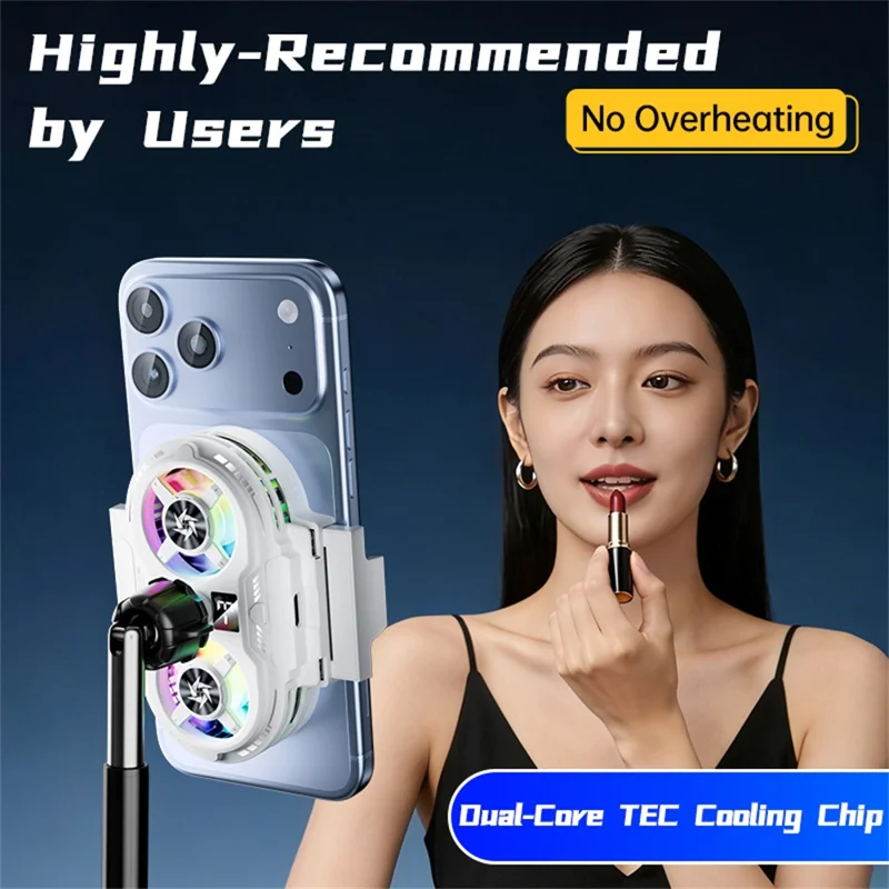 SL75 Semiconductor Phone Cooler Dual-Fan TEC Cooling 360-Degree Adjustable Stand for Live Streaming - White
