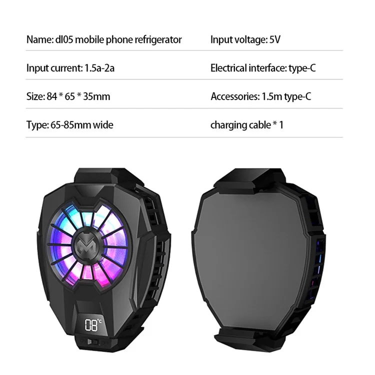 Memorando DL05 Frean de Resfriador de Refrigeração do Celular DL05 Radador de Celular Portátil Com Tela de LED Para Iphone Samsung Huawei Xiaomi - Preto