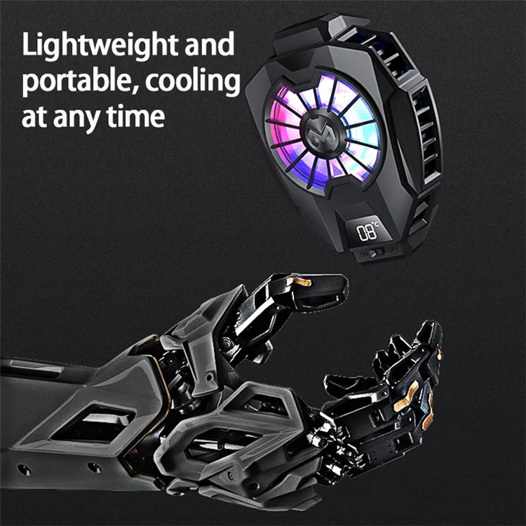 MEMO DL05 Lightweight Mobile Phone Cooler Cooling Fan Portable Cell Phone Radiator with LED Screen for iPhone Samsung Huawei Xiaomi - Black