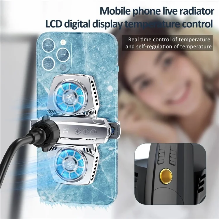 K4 Digital Display Handykühlgeräte Tragbare Rückclip Mobiltelefon Kühler mit RGB-Beleuchtung für Spiele, Live-Streaming - Tarnfarbe 
