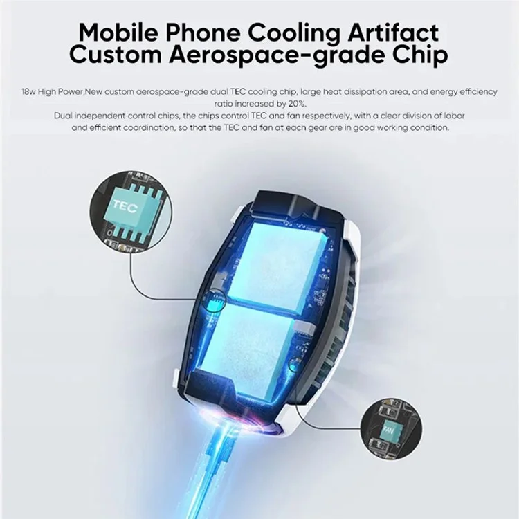 ONEPLUS PCV02 18W Phone Cooler for 70-82mm Width Phone PC+Aluminum Alloy+Silicone Cellphone Radiator - White