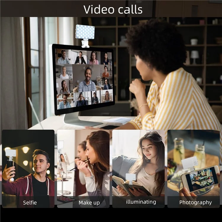 V12A Portable Selfie Live Streaming LED Fill Light Phone Laptop Video Conference Fill Lamp - White