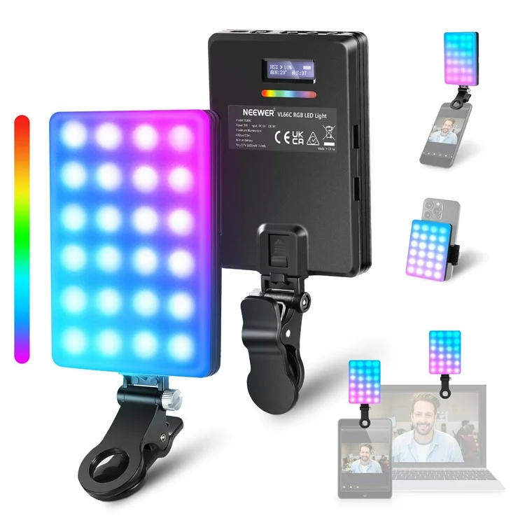 NEEWER VL66C Clip-On 66-LED 360 Degree Full Color RGB Video Light for Phone / Laptop / Tablet