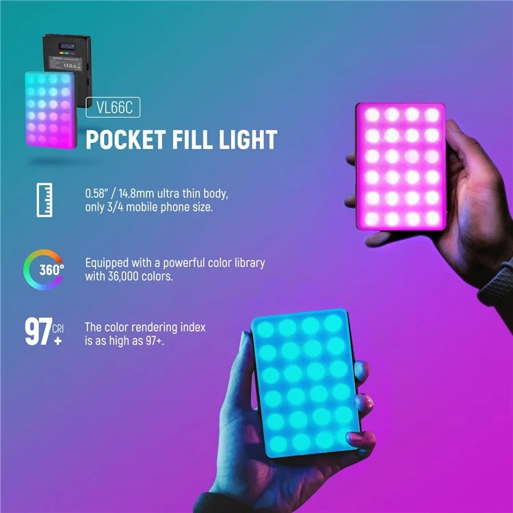 NEEWER VL66C Clip-On 66-LED 360 Degree Full Color RGB Video Light for Phone / Laptop / Tablet