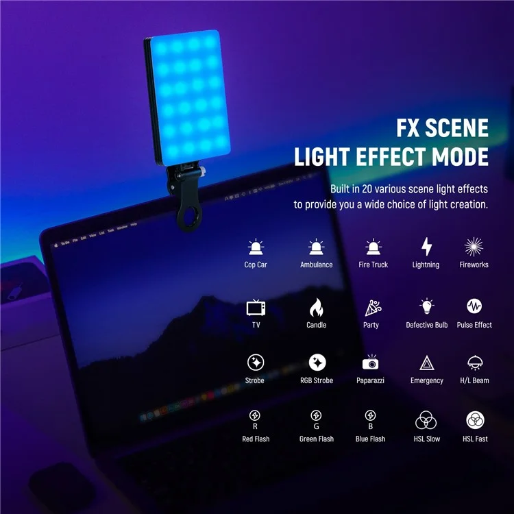 NEEWER VL66C Clip-On 66-LED 360 Degree Full Color RGB Video Light for Phone / Laptop / Tablet