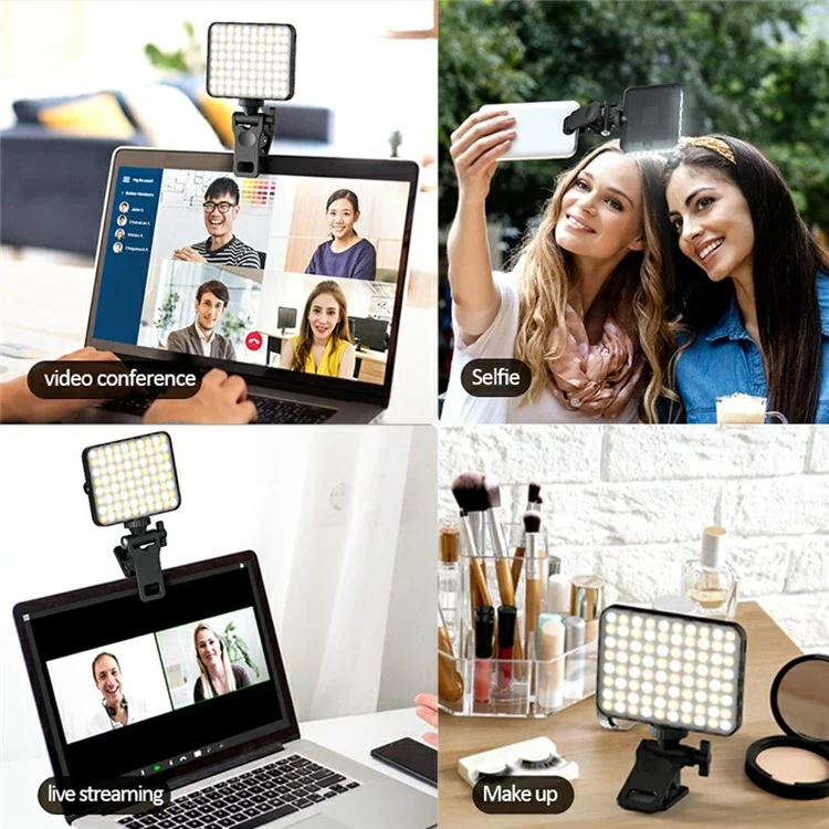 Luz de preenchimento para videoconferência com clipe para celular e laptop XJ71 - Preto