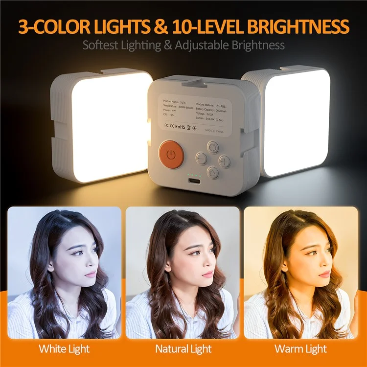 XJ75 Pocket LED Video Light 3 Color Temperatures Live Streaming VLOG Video Conferencing Fill Light