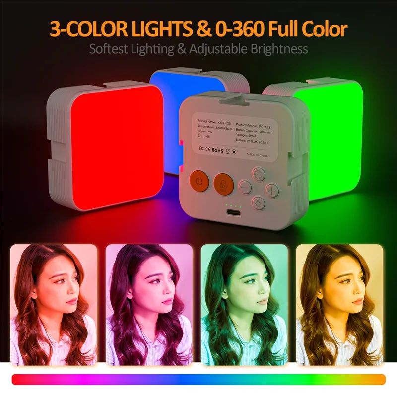 XJ75 Mobile Phone Fill Light RGB + 3 Color Temperatures Video Conference Photography Light