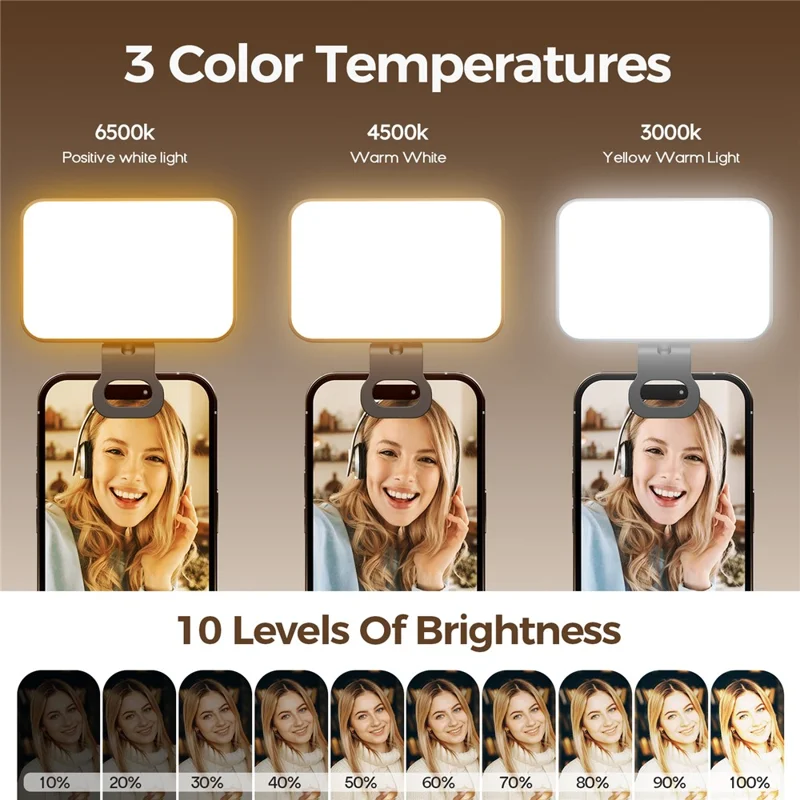 XJ102 Lommelys med 3 farvetemperaturer, klemmes på fotolampe til live-streaming, indbygget 2000 mAh batteri - Sort