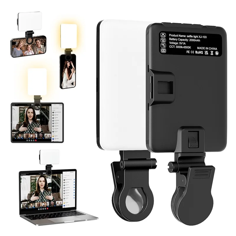 XJ103 Bærbar Selfie-lys med 3 farvetemperaturer, fyldlys til fotografering til livesending og videoconferencer