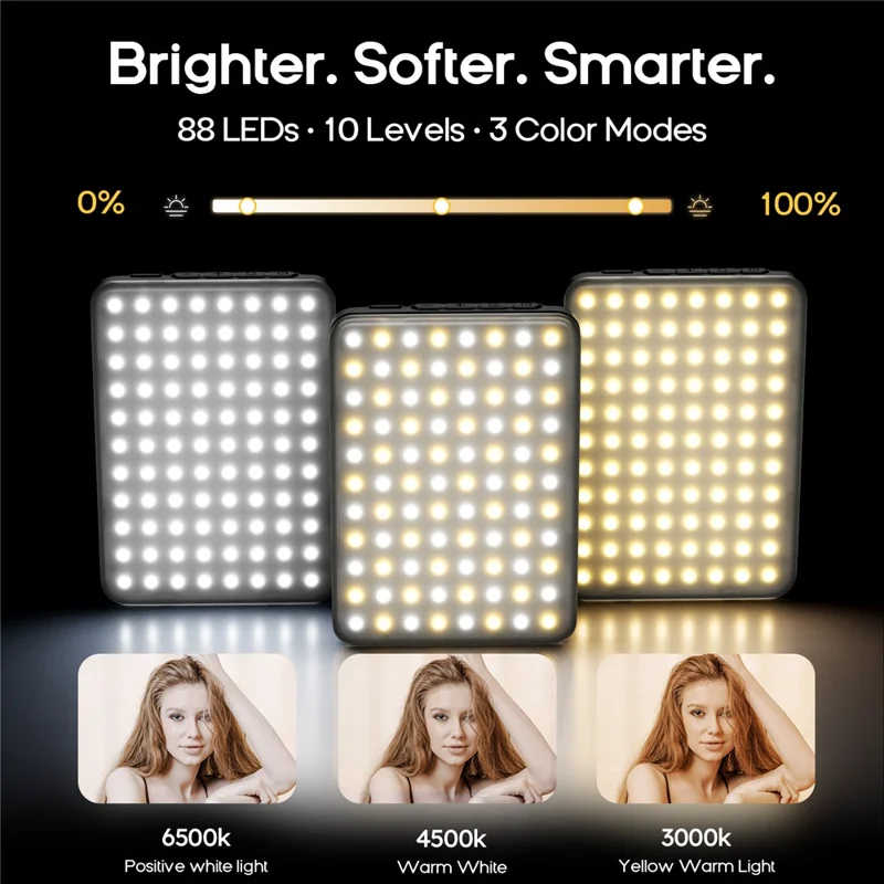 XJ103 Bærbar Selfie-lys med 3 farvetemperaturer, fyldlys til fotografering til livesending og videoconferencer