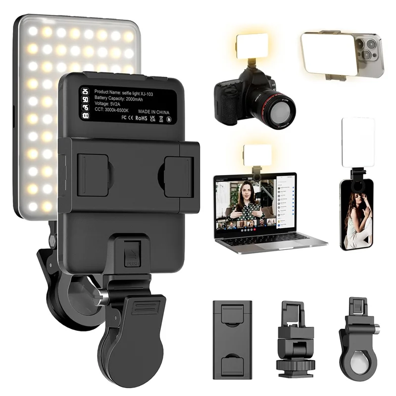 XJ103 Pro Portable Selfie Light avec Clip 3 Température de Couleur Photographie Remplir Lumière Rechargeable 2000mAh