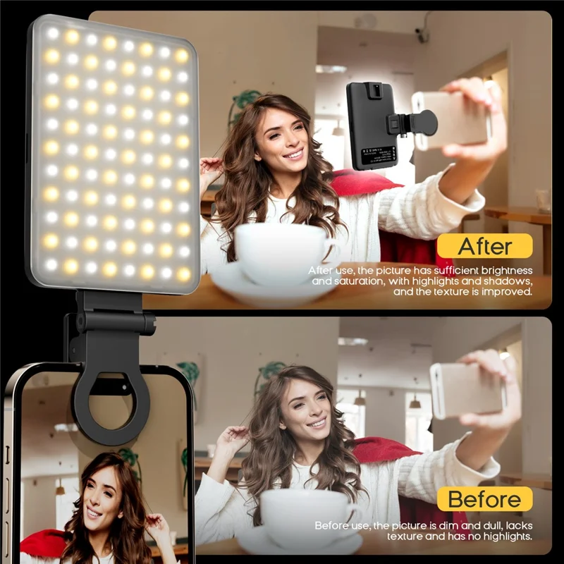 XJ103 Pro Portable Selfie Light avec Clip 3 Température de Couleur Photographie Remplir Lumière Rechargeable 2000mAh