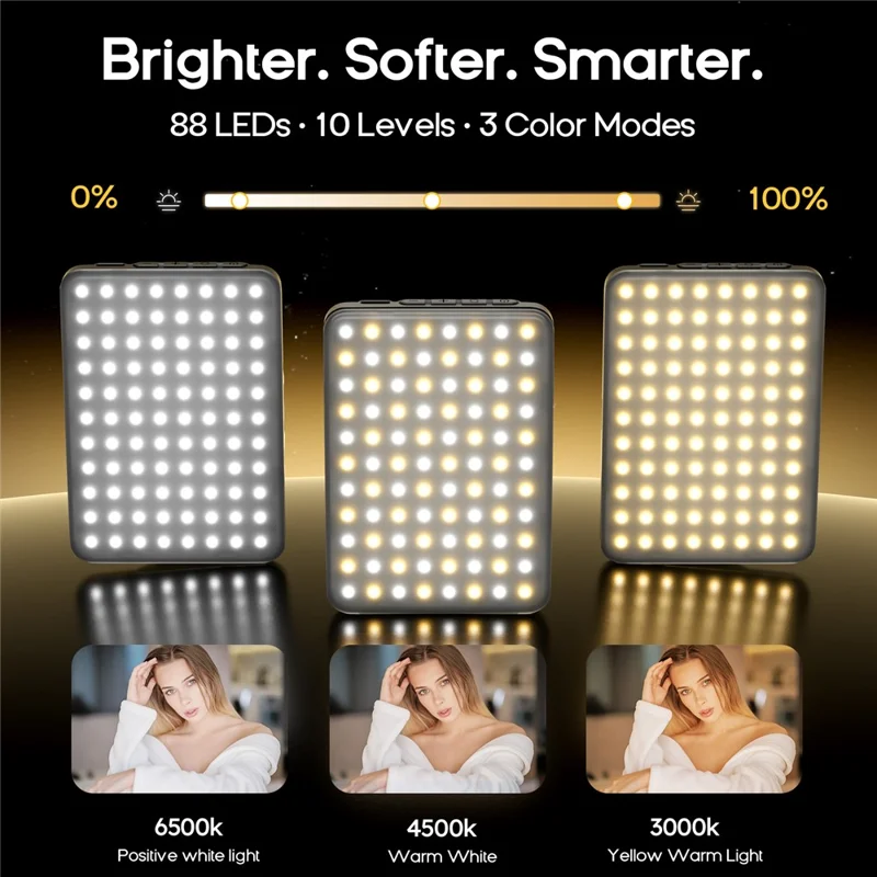 XJ103 Pro Portable Selfie Light avec Clip 3 Température de Couleur Photographie Remplir Lumière Rechargeable 2000mAh